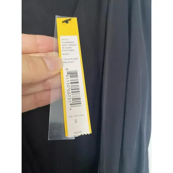 $330 NWT Alice + Olivia Designer Black Plunge Neck Silk Wrap Drape Dress S LBD - Picture 7 of 7